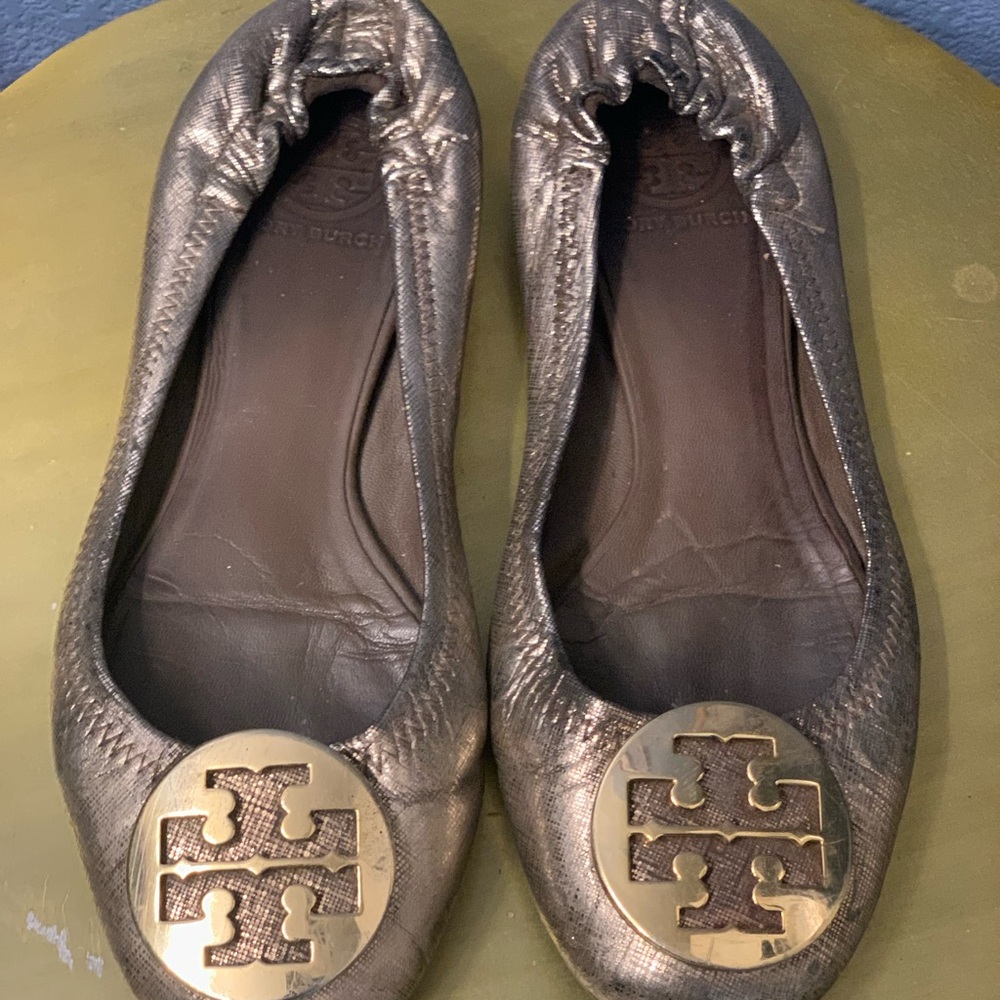 Tory Burch Reva Ballet Flats in Metallic Leather